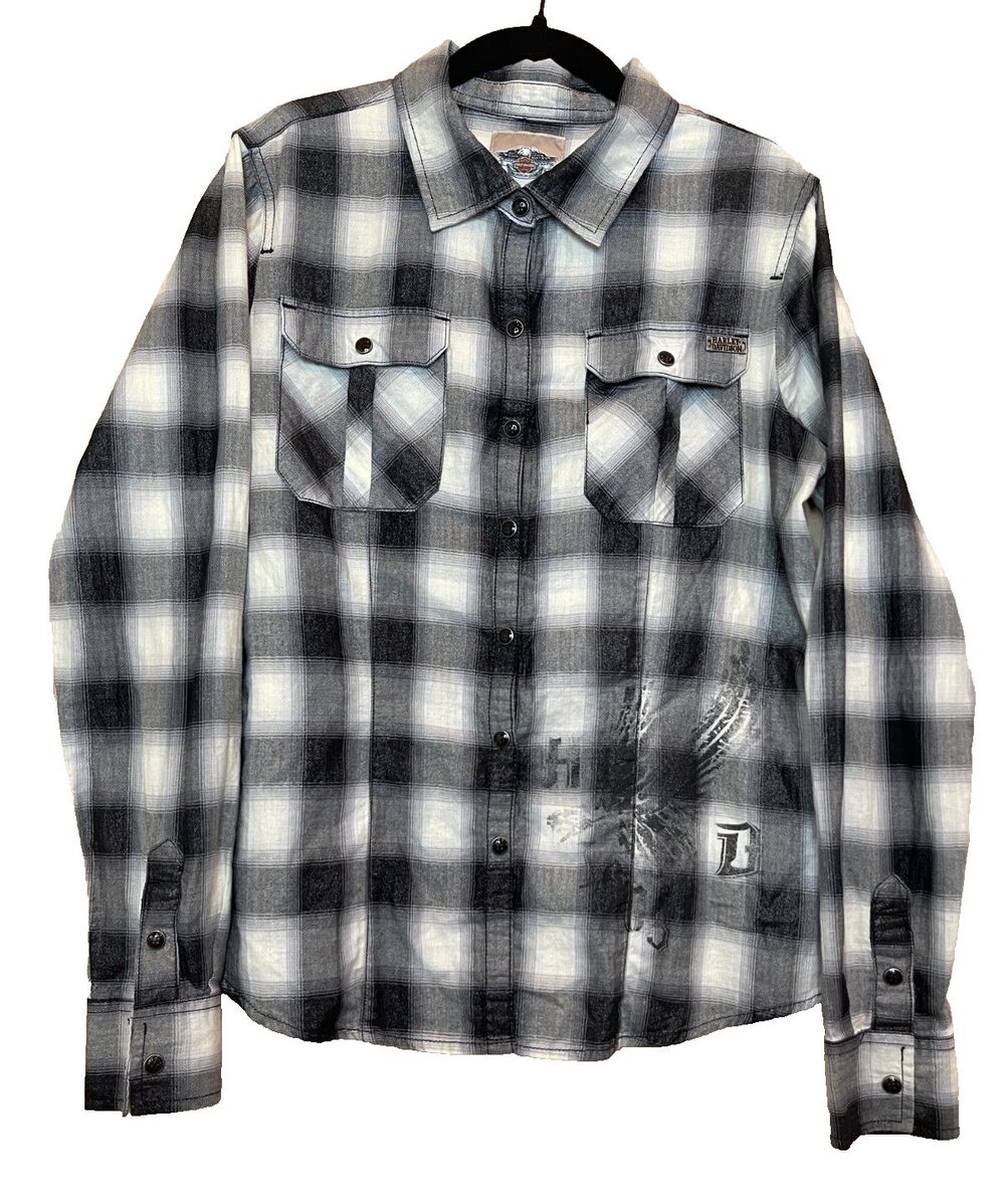 Harley Davidson women’s medium plaid pearl snap button up long sleeve shirt